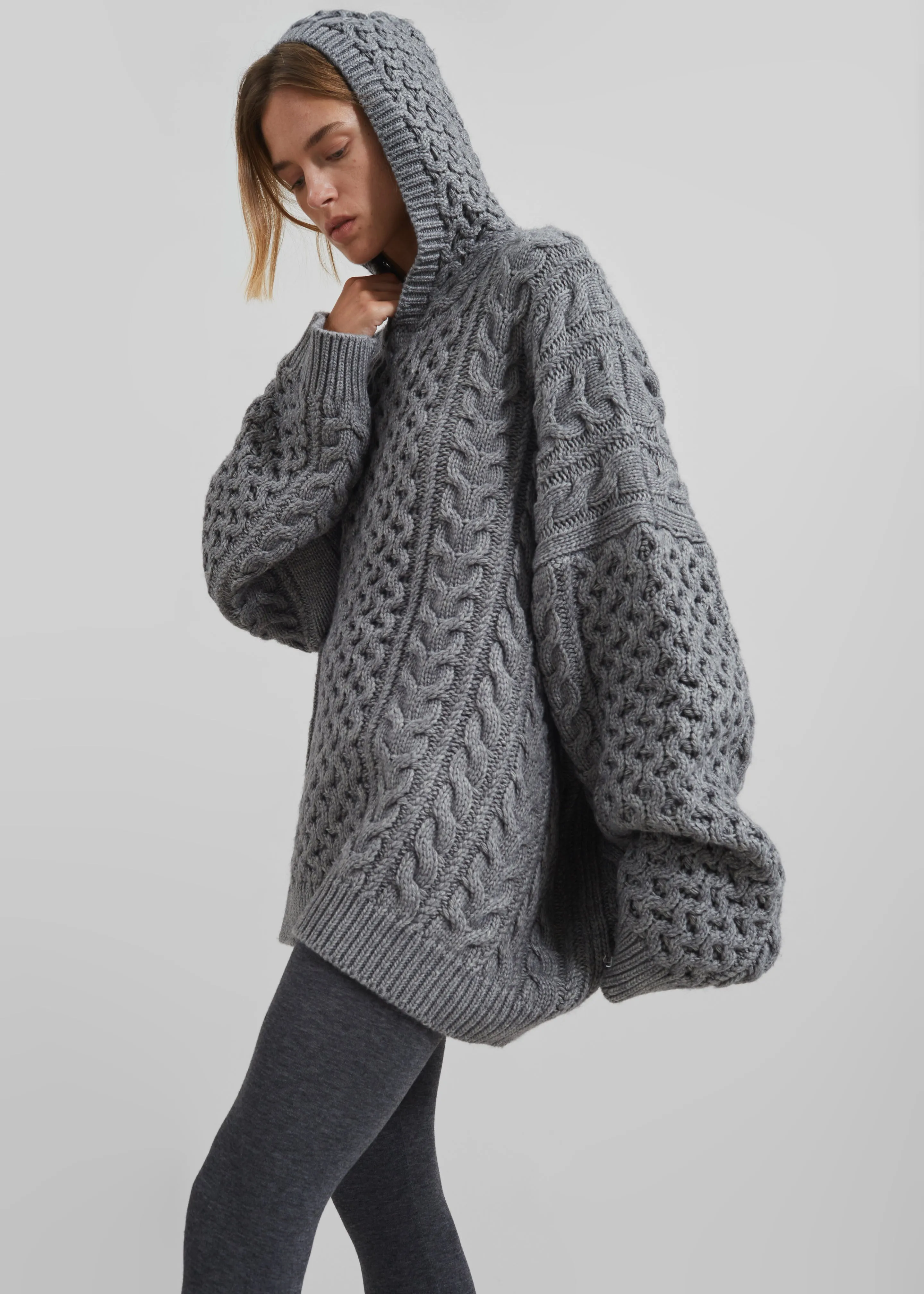 Adare Braided Knit Hoodie - Grey