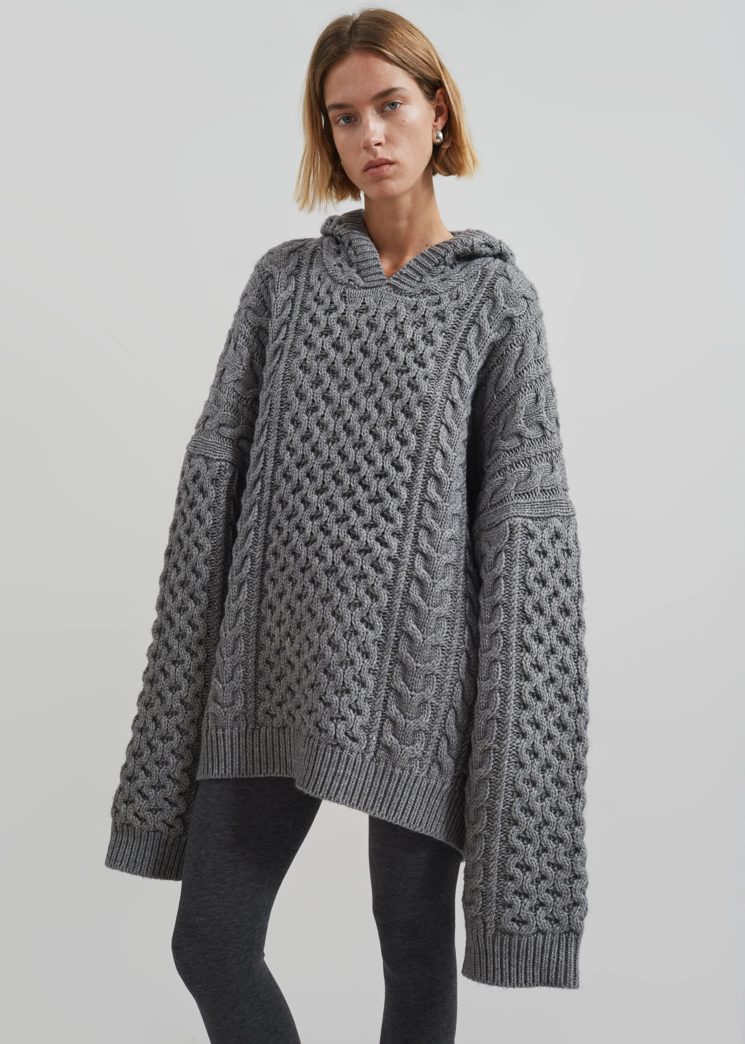 Adare Braided Knit Hoodie - Grey