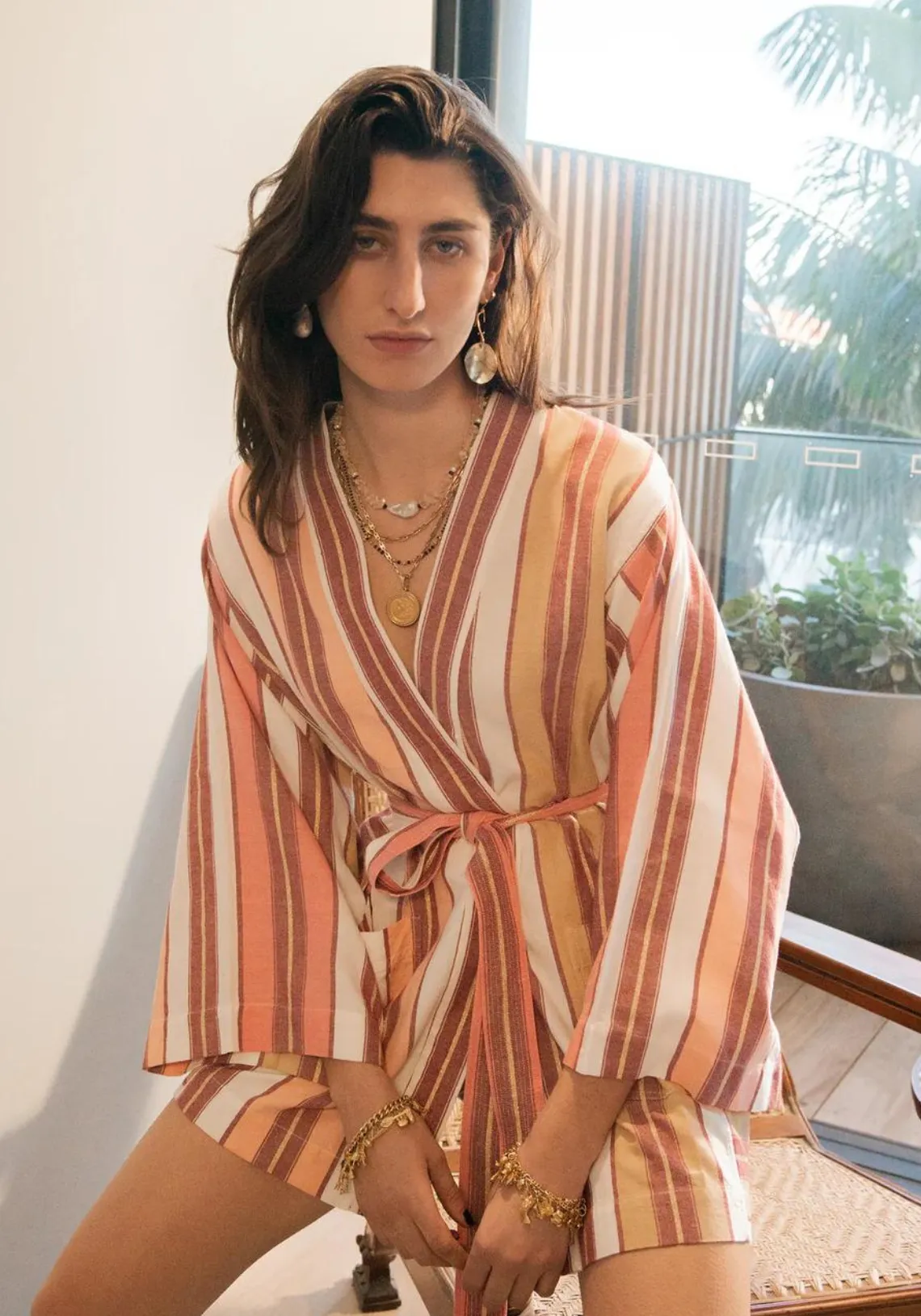 ARIANE ROBE CORAL FEZ STRIPE