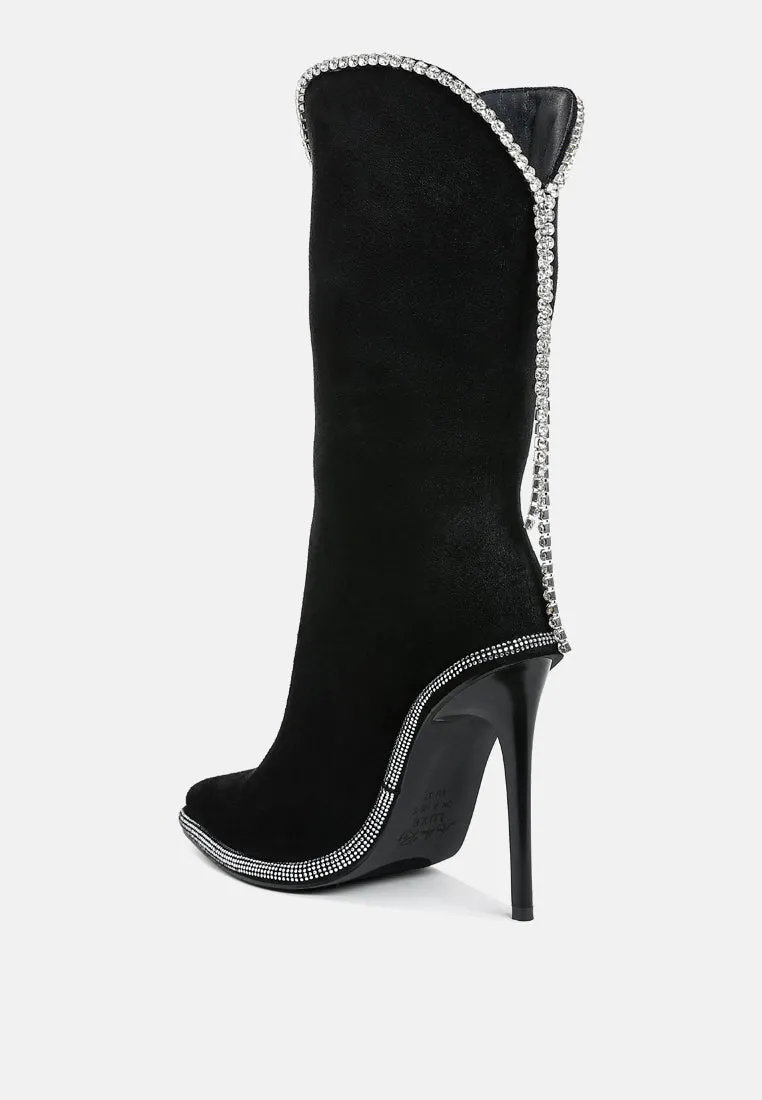 Ashipa Diamante Chain Detail Calf Boots