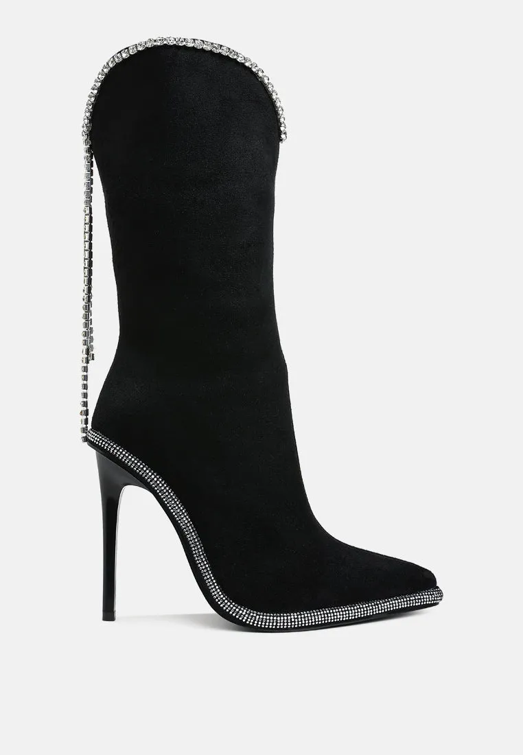 Ashipa Diamante Chain Detail Calf Boots