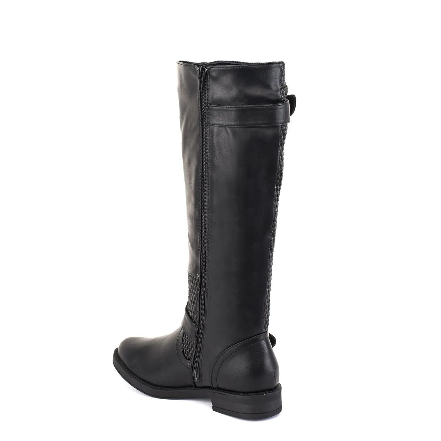 Black Knitted Buckle Calf Height Boots