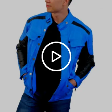 Blue Combo Biker Leather Jacket