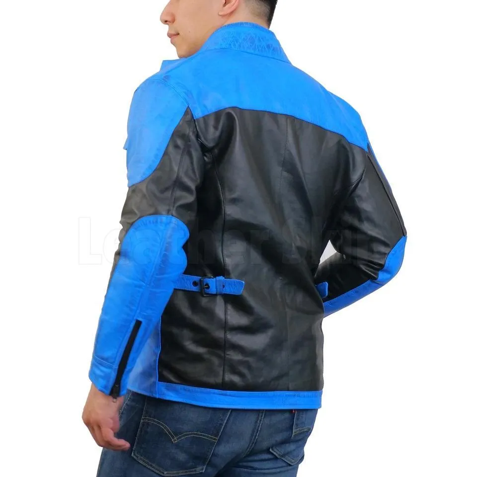 Blue Combo Biker Leather Jacket