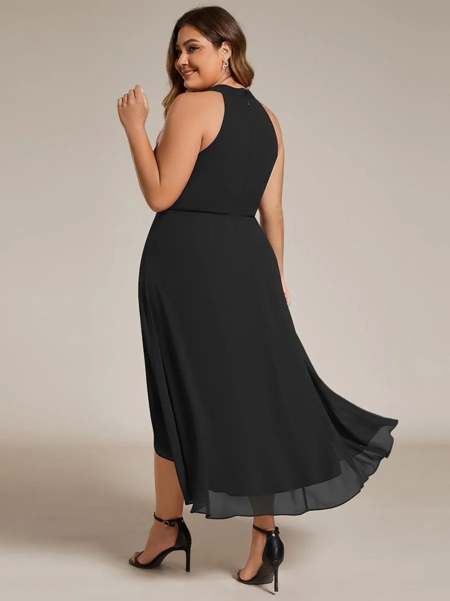 Chic Lila | Midi Halter Neck Chiffon Wedding Guest Dress with Sleeveless and A-Line