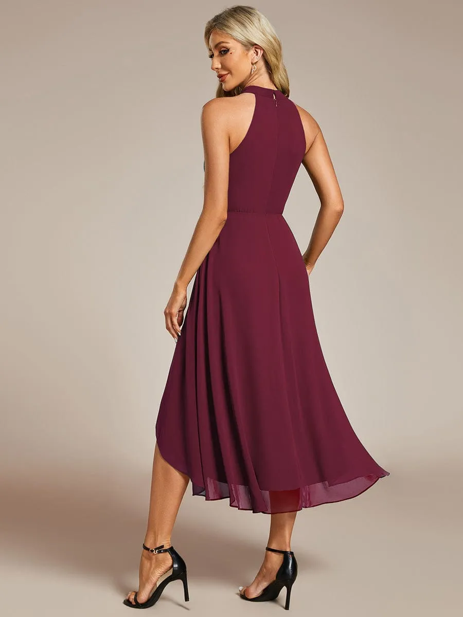 Chic Lila | Midi Halter Neck Chiffon Wedding Guest Dress with Sleeveless and A-Line