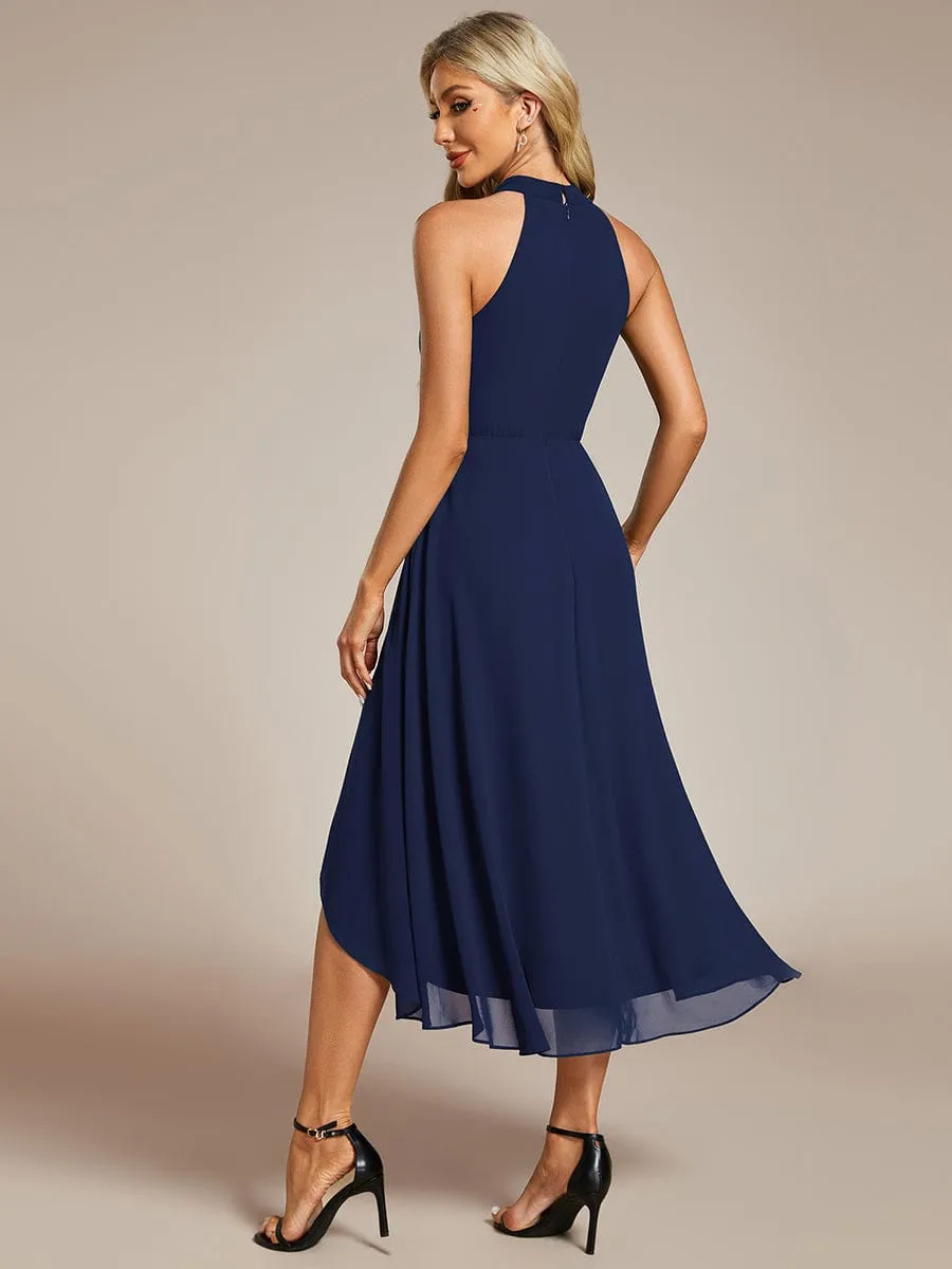 Chic Lila | Midi Halter Neck Chiffon Wedding Guest Dress with Sleeveless and A-Line