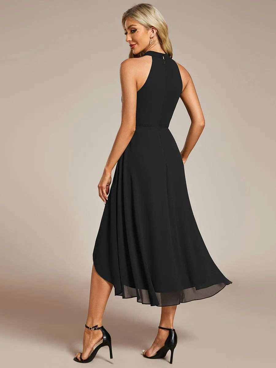 Chic Lila | Midi Halter Neck Chiffon Wedding Guest Dress with Sleeveless and A-Line