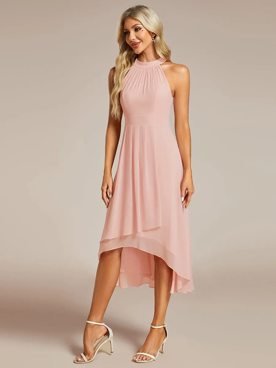 Chic Lila | Midi Halter Neck Chiffon Wedding Guest Dress with Sleeveless and A-Line