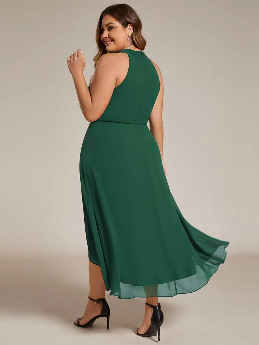 Chic Lila | Midi Halter Neck Chiffon Wedding Guest Dress with Sleeveless and A-Line