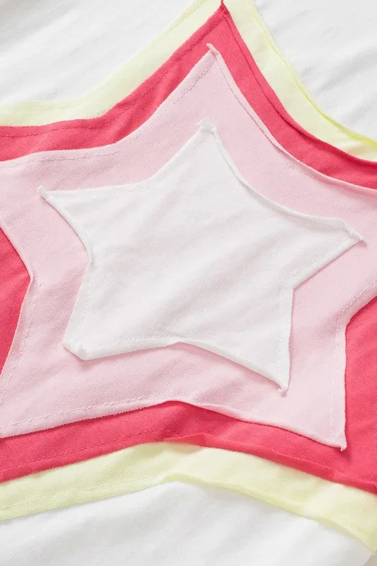 Colorblock Star Patched Half Sleeve Oversized Tee