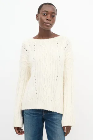 Cream Wool Cable Knit High Low Sweater