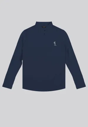 CURVED HEM LS NAVY POLO