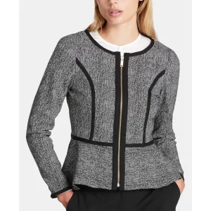 DKNY Petite Collarless Zip-Front Peplum Jacket