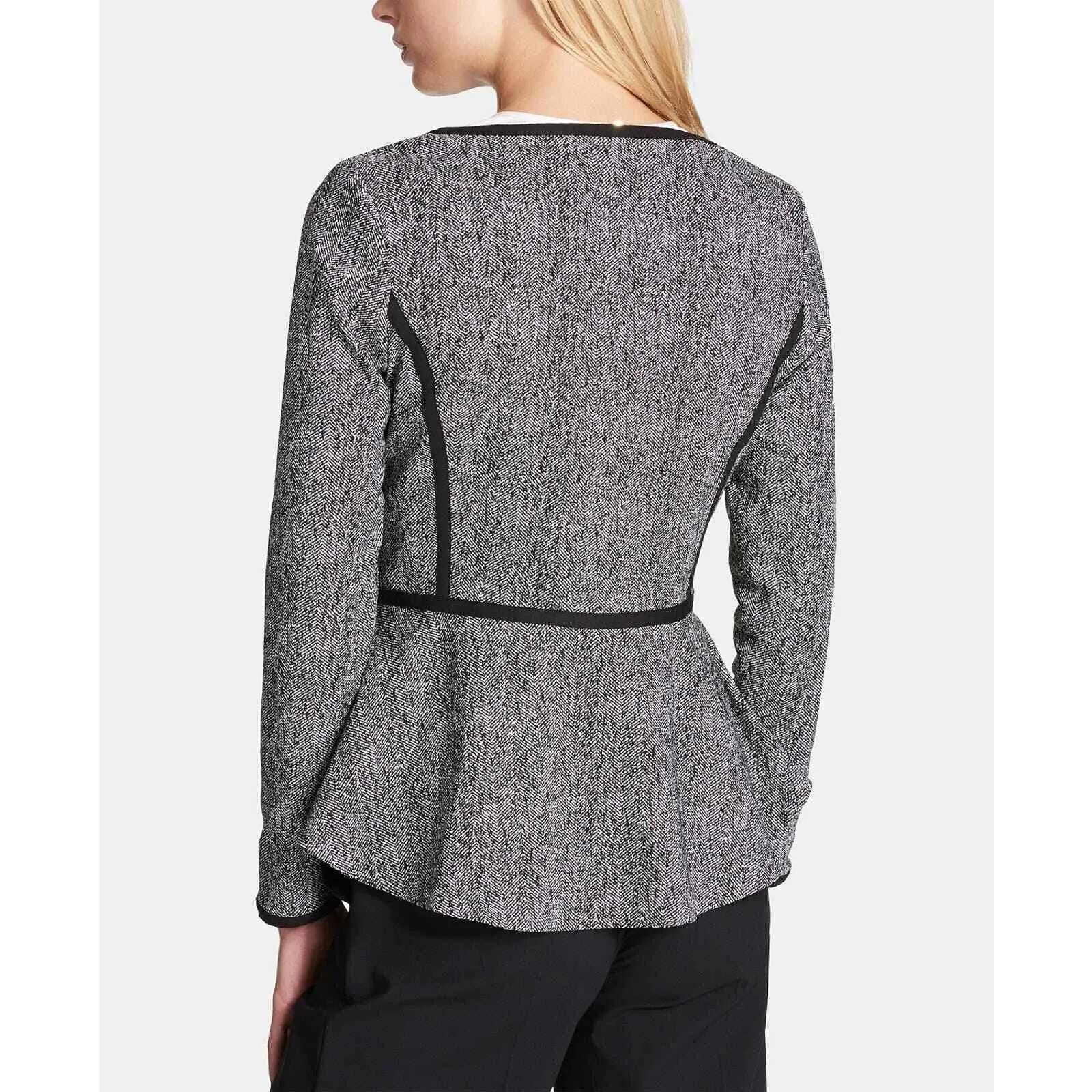 DKNY Petite Collarless Zip-Front Peplum Jacket