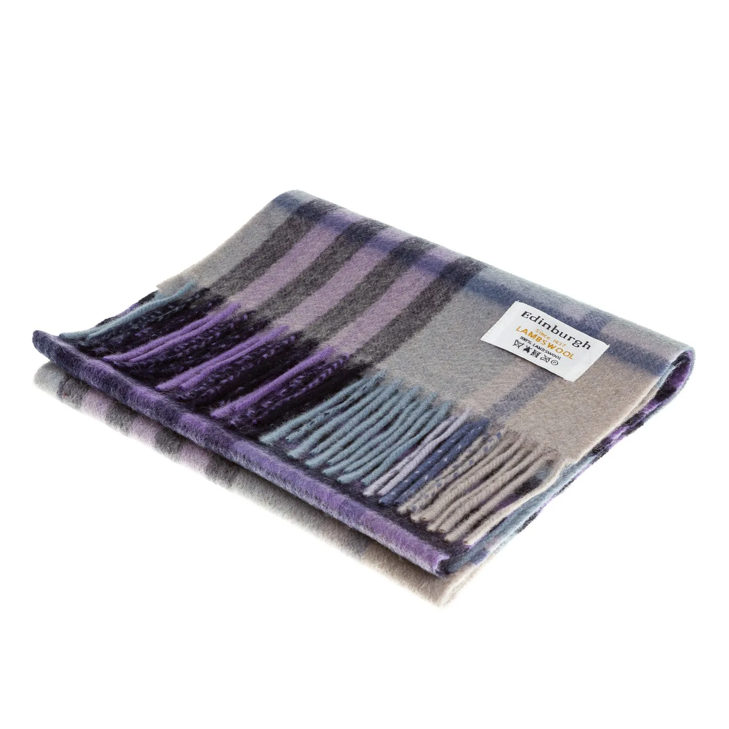 Edinburgh 100% Lambswool Scarf  Chequer Tartan Purple