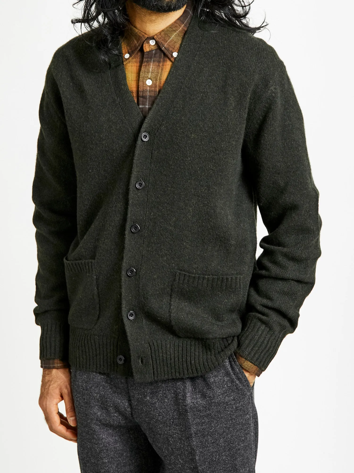 Elbow Patch 7G Cardigan in Olive