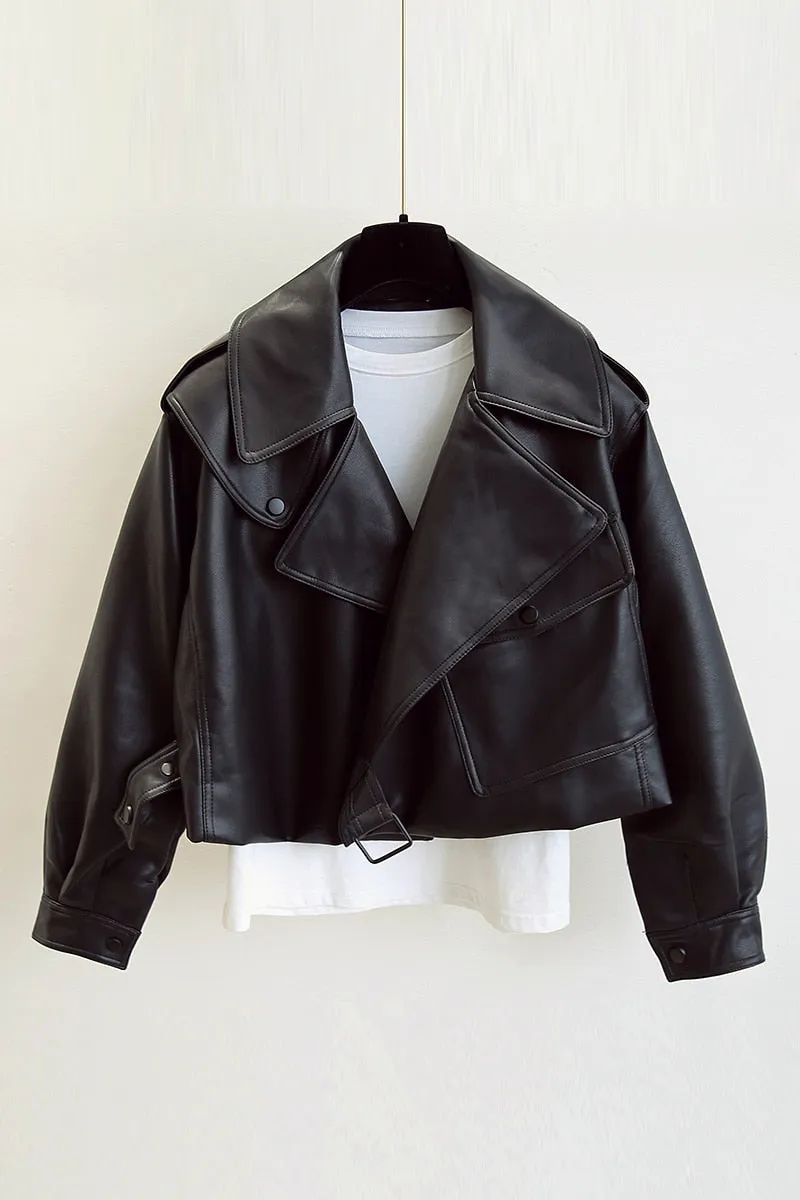 Elegant Flared-Sleeve Leather Jacket for Stylish Women