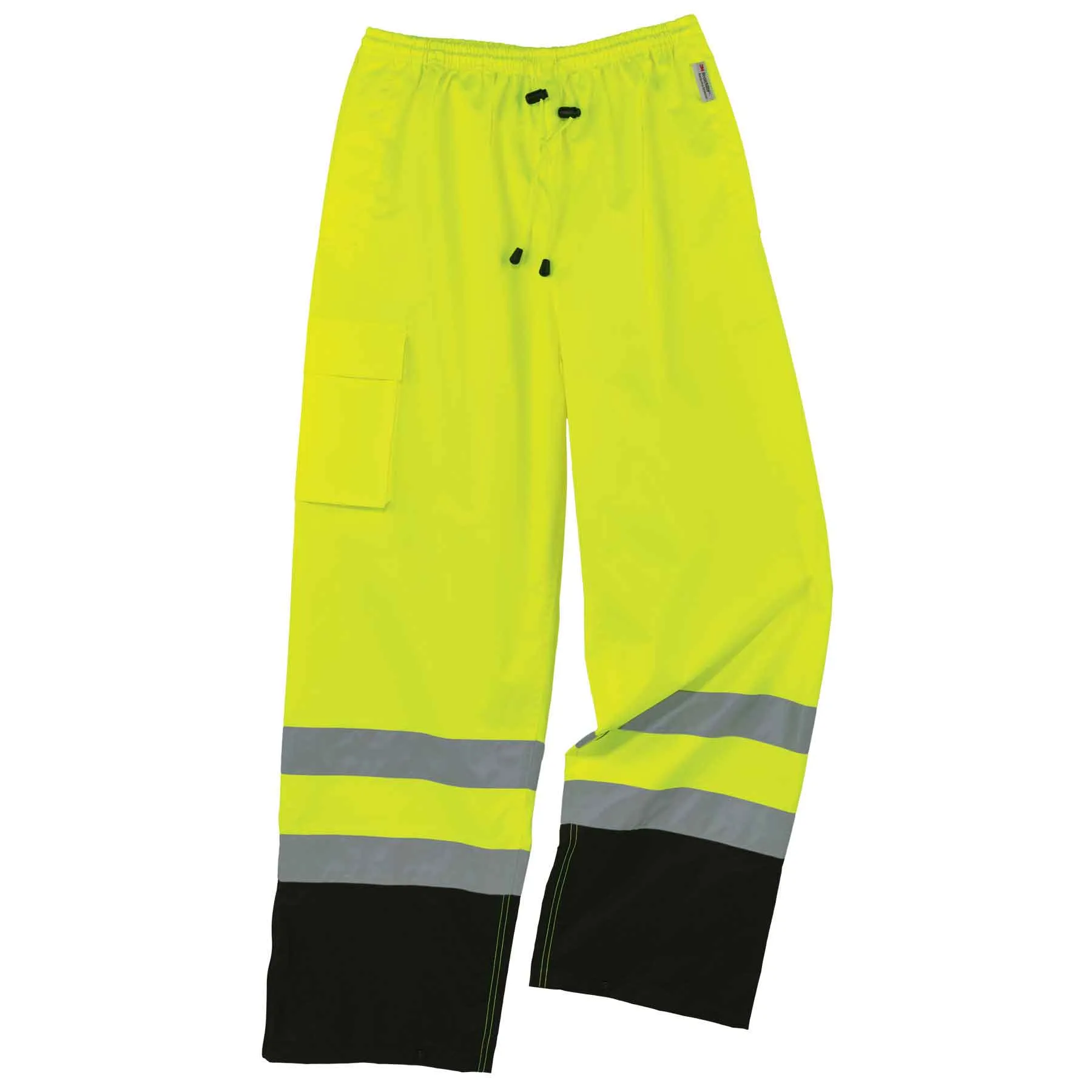 Ergodyne 25425 GloWear 8915BK Supplemental Class E Black Bottom Rain Pants, XL, HV Lime