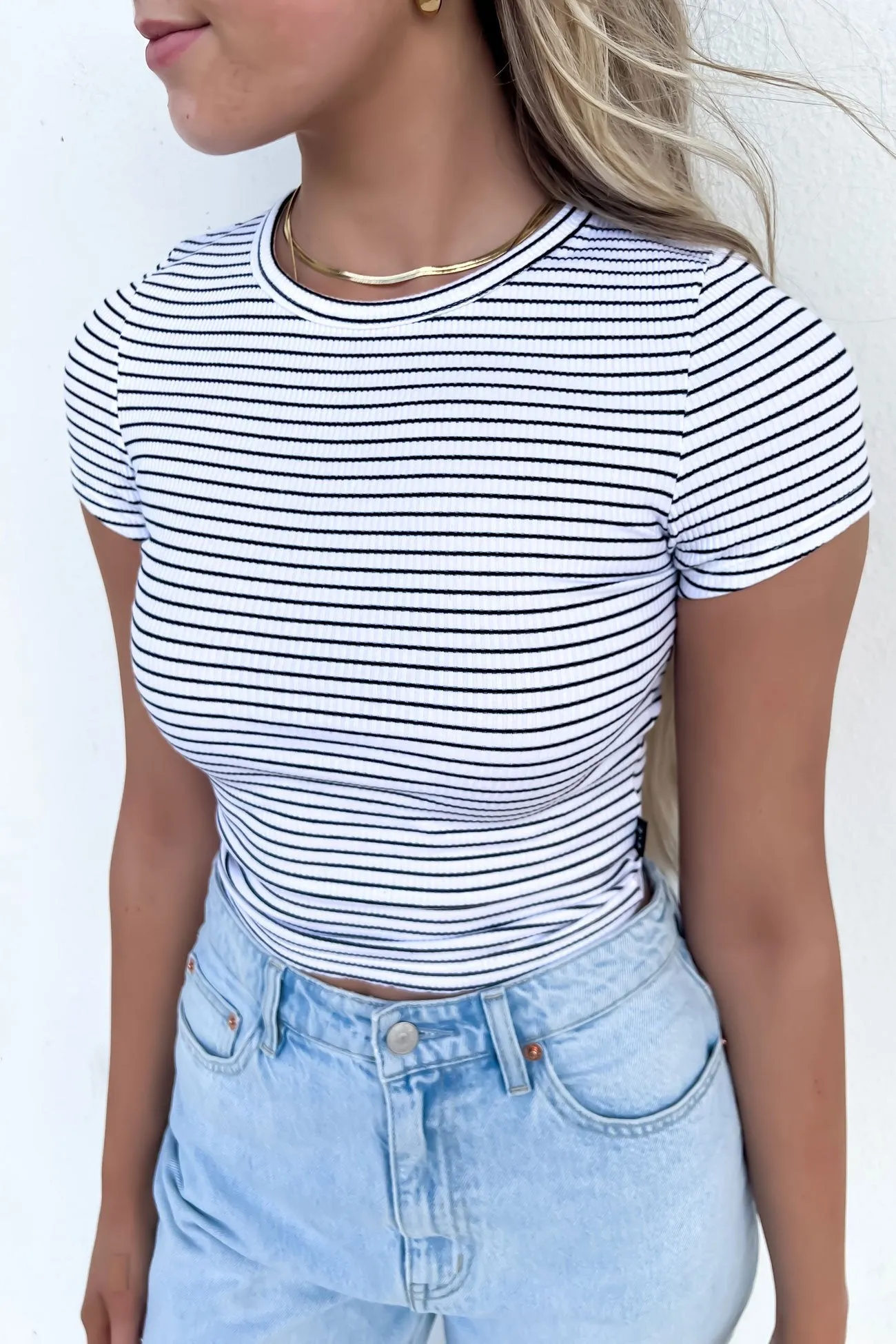 Eve Rib Stripe Tee White