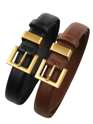 Fashion Leather Square Gold Buckle Belt Minimalist Jeans Clothing Accessories Luxury Designer Brand Belt for Women