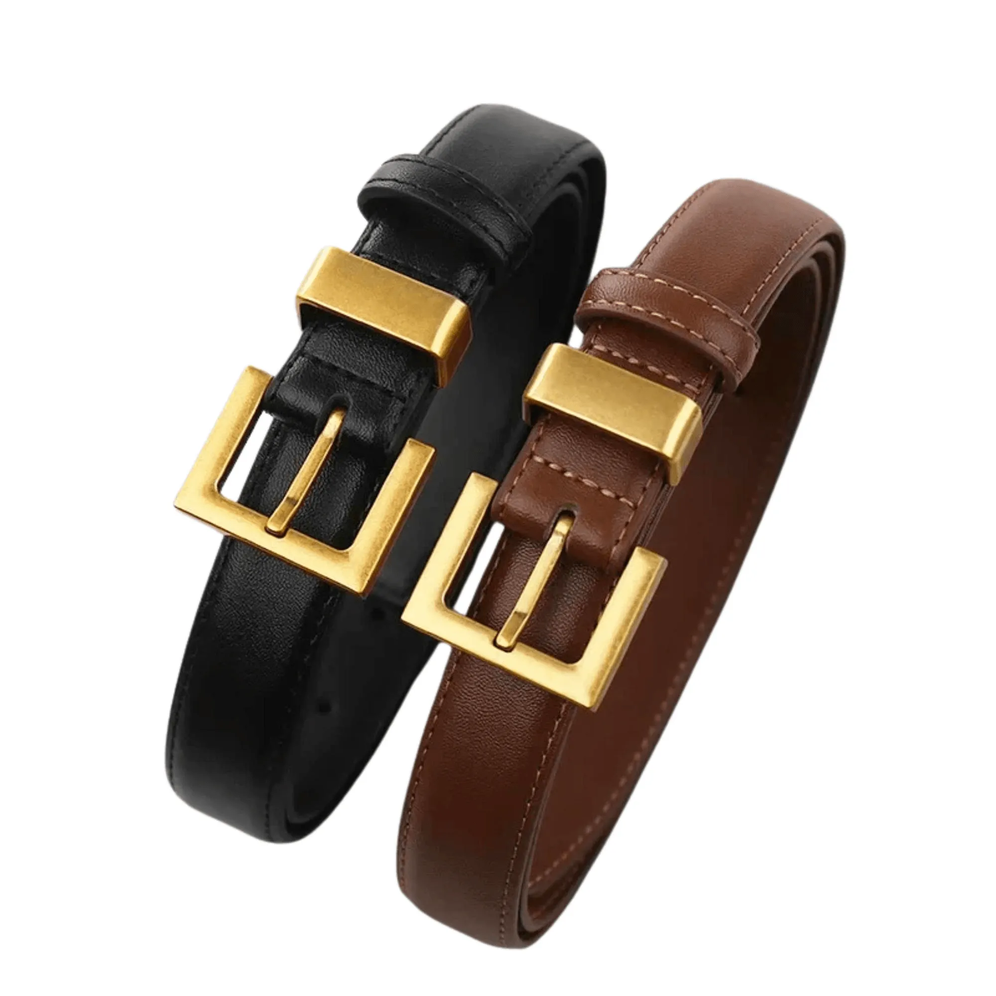 Fashion Leather Square Gold Buckle Belt Minimalist Jeans Clothing Accessories Luxury Designer Brand Belt for Women