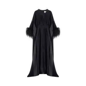 Feather Trimmed Kaftan - Black