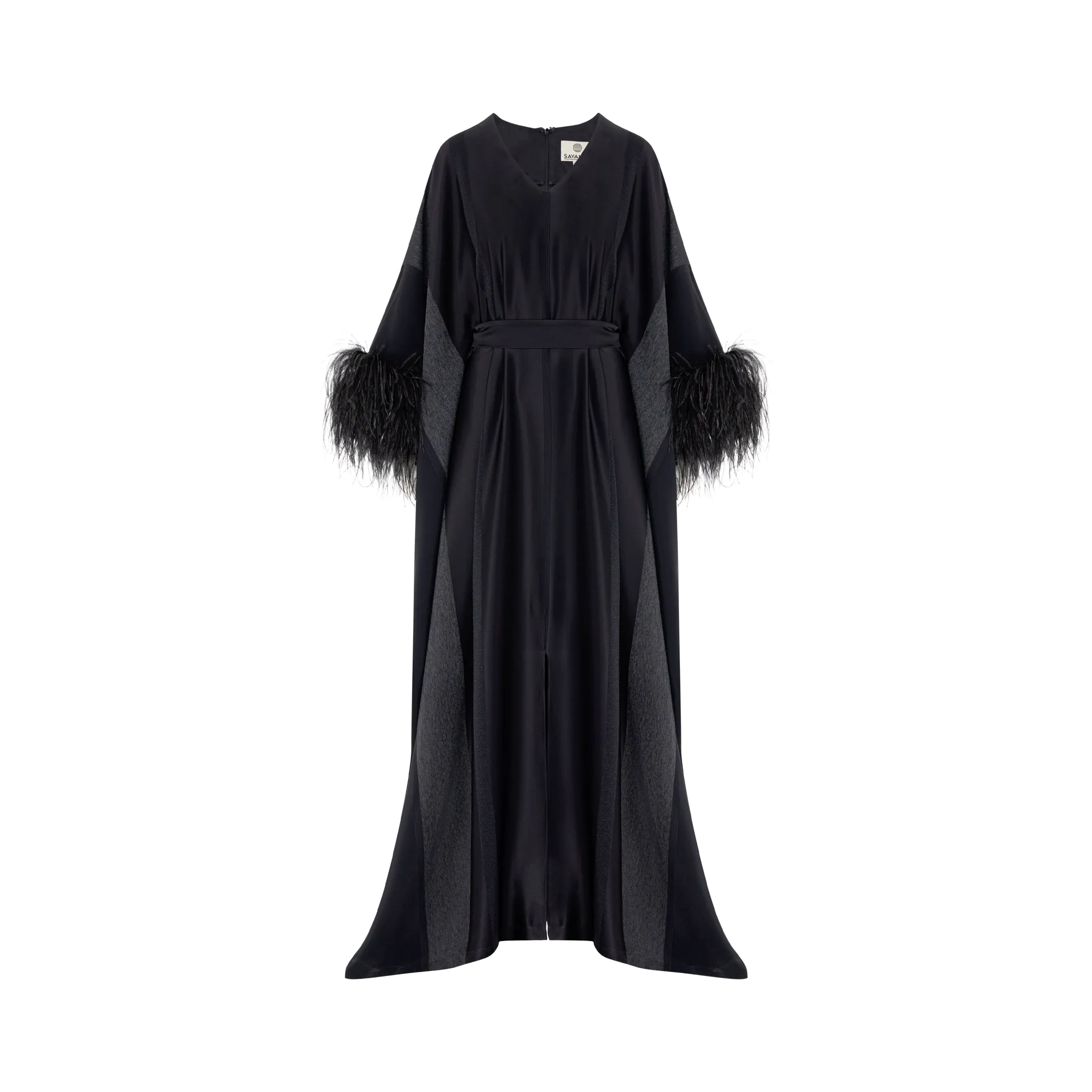 Feather Trimmed Kaftan - Black