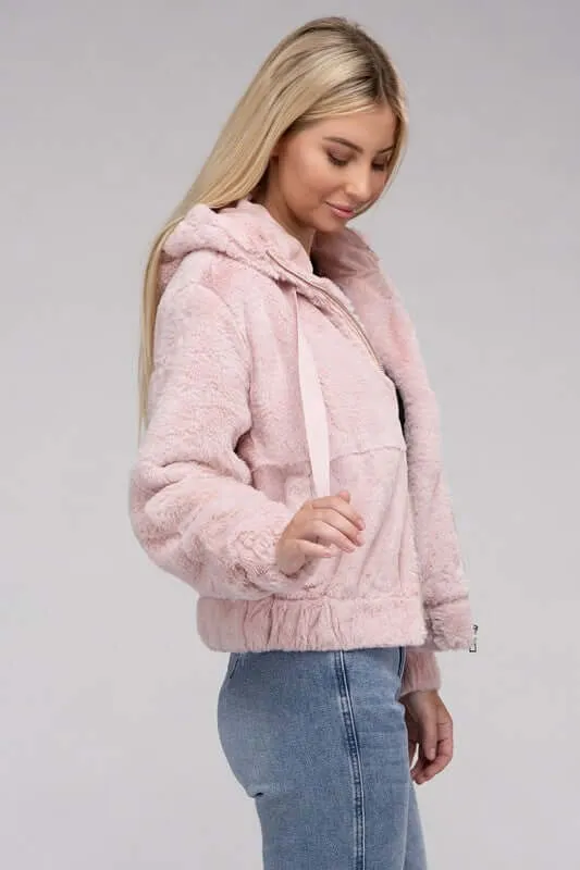 Fluffy Zip-Up Teddy Hoodie Jacket