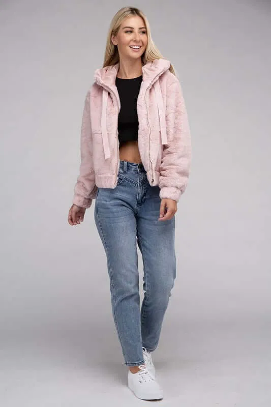 Fluffy Zip-Up Teddy Hoodie Jacket