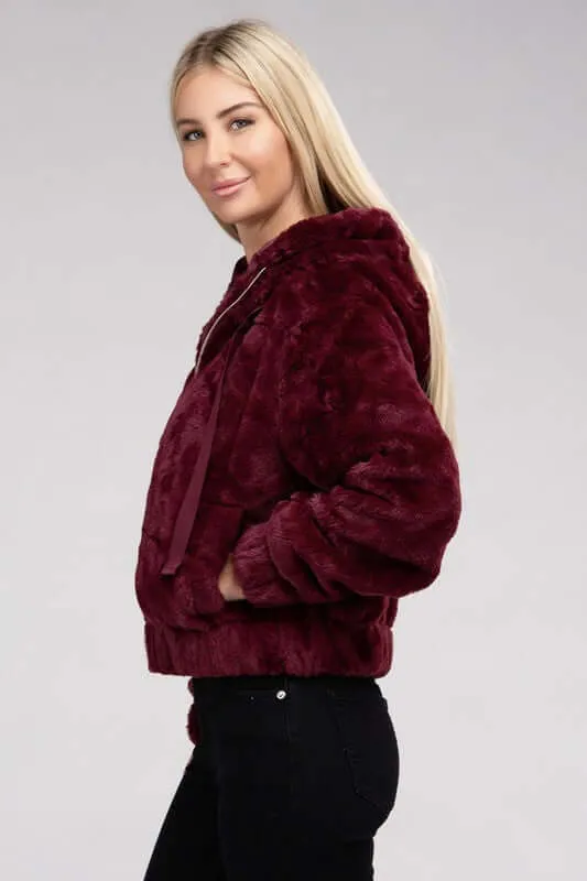 Fluffy Zip-Up Teddy Hoodie Jacket