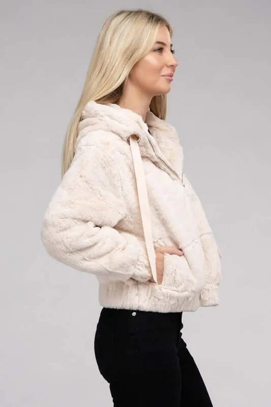 Fluffy Zip-Up Teddy Hoodie Jacket