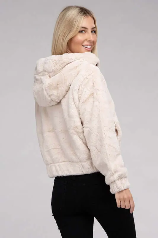 Fluffy Zip-Up Teddy Hoodie Jacket