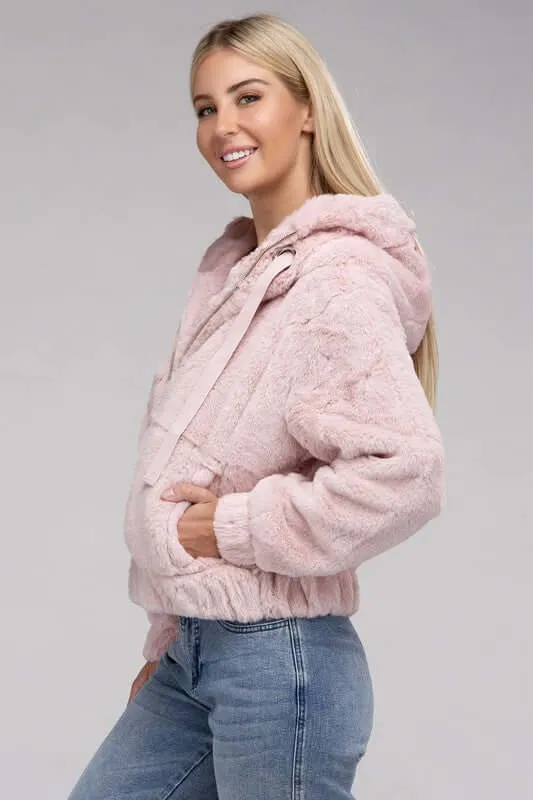 Fluffy Zip-Up Teddy Hoodie Jacket