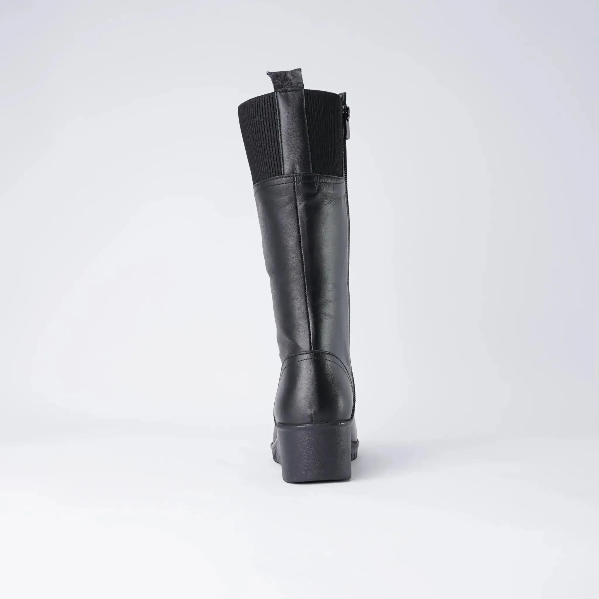 Foam Black Leather Knee High Boots