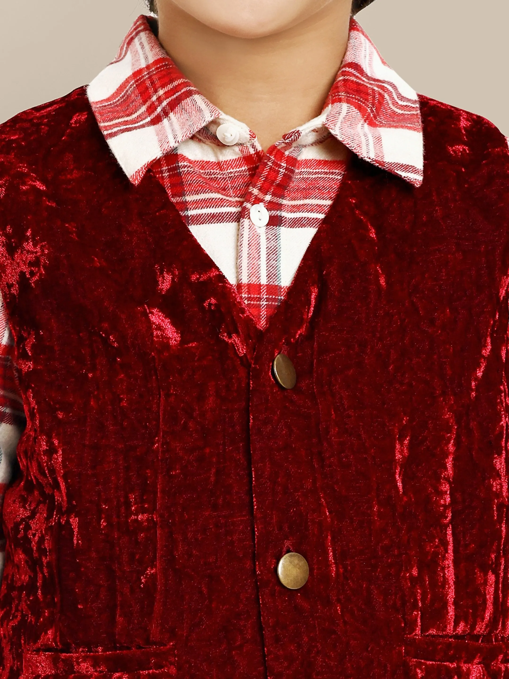 George Stylish Velvet Boys Vest - Wine