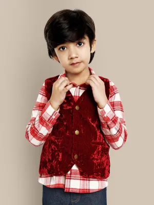 George Stylish Velvet Boys Vest - Wine