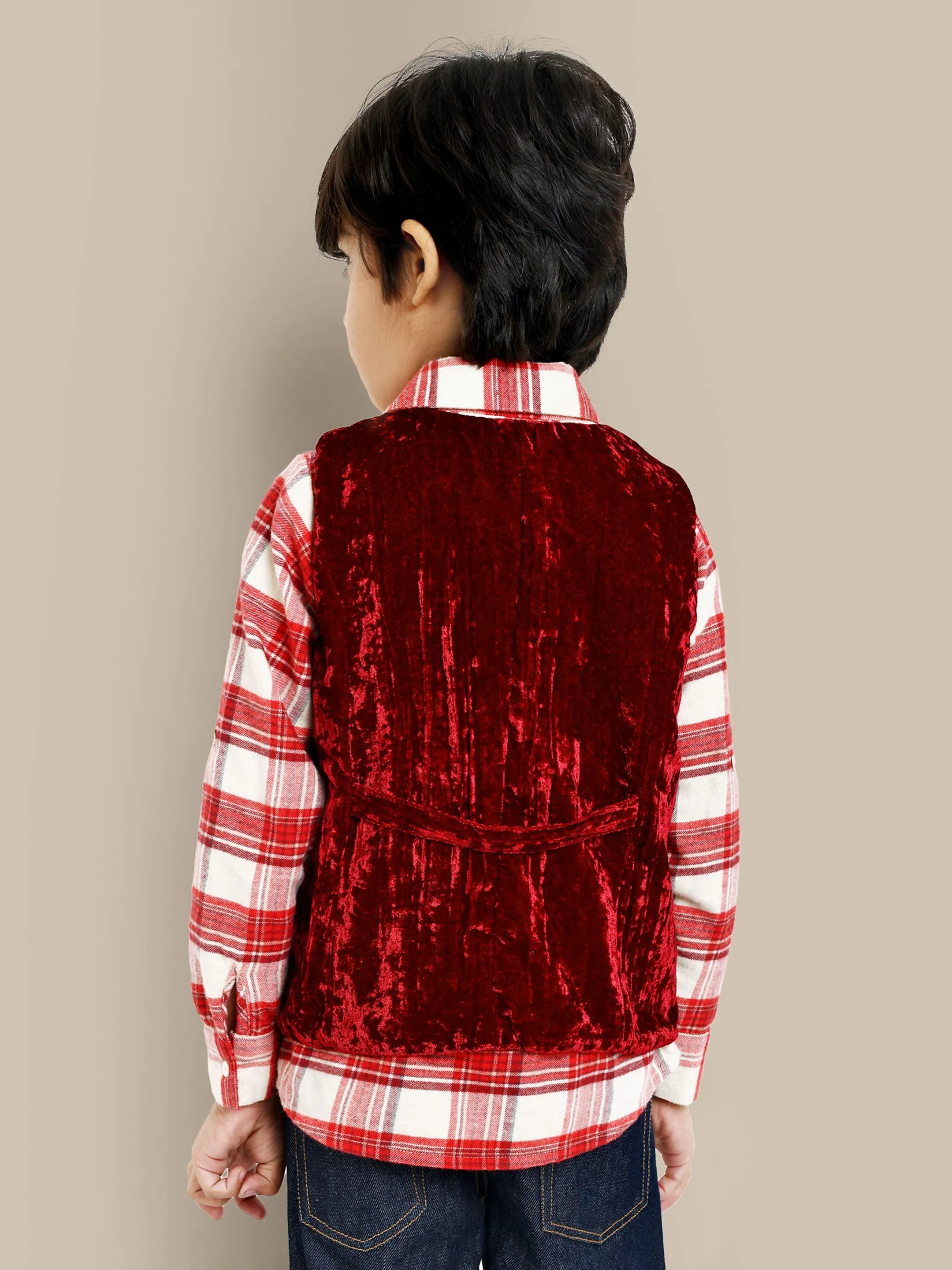 George Stylish Velvet Boys Vest - Wine