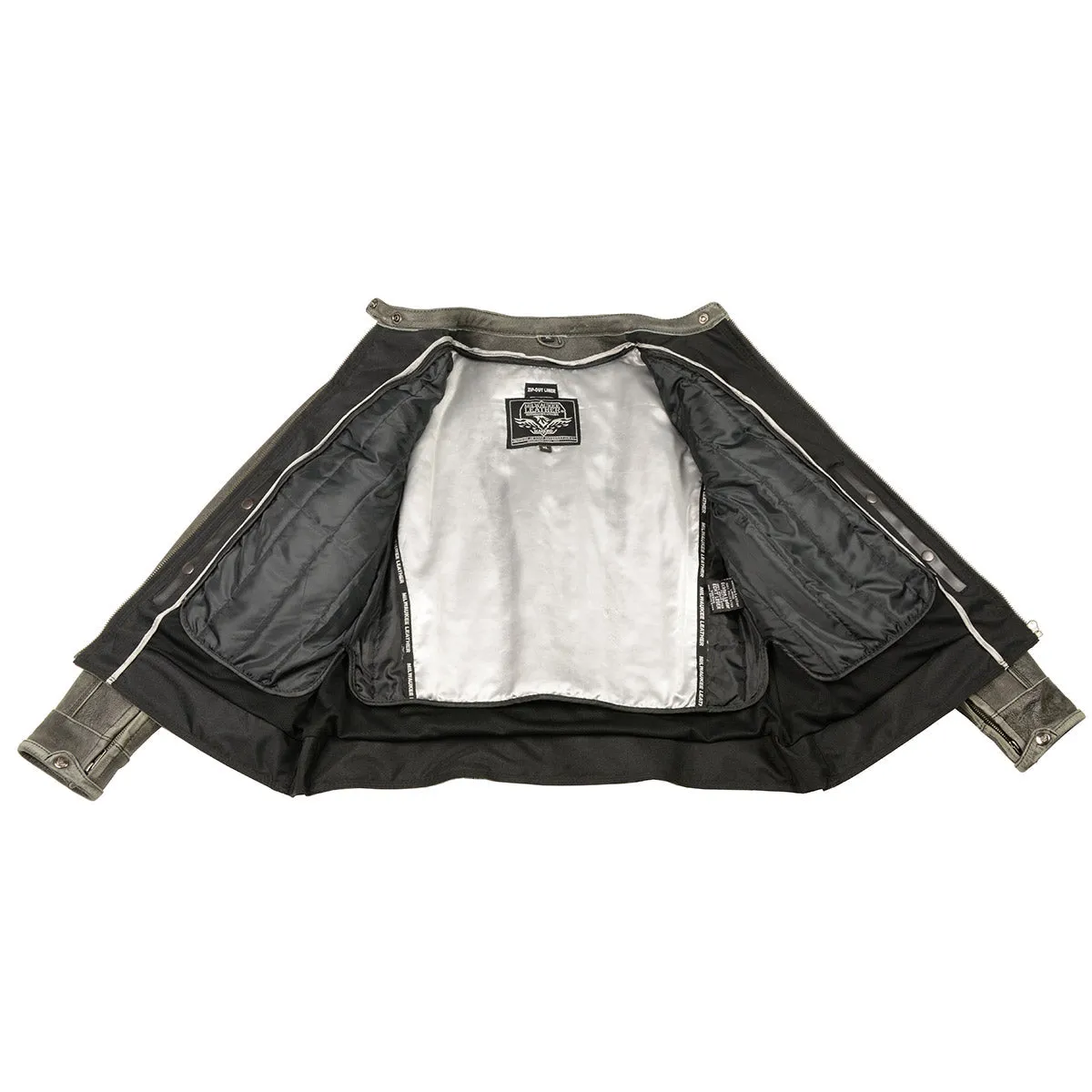 GRAY Leather MLL2550 Women's ‘Scooter ‘Distressed Grey Leather Motorcycle Riding Vented Jacket