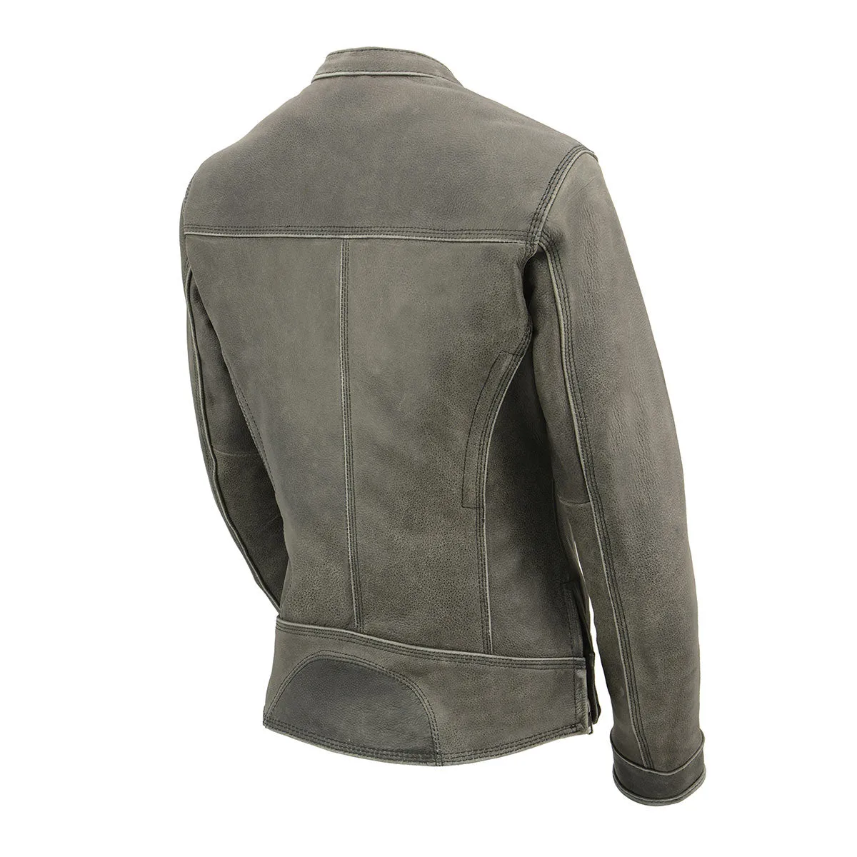 GRAY Leather MLL2550 Women's ‘Scooter ‘Distressed Grey Leather Motorcycle Riding Vented Jacket