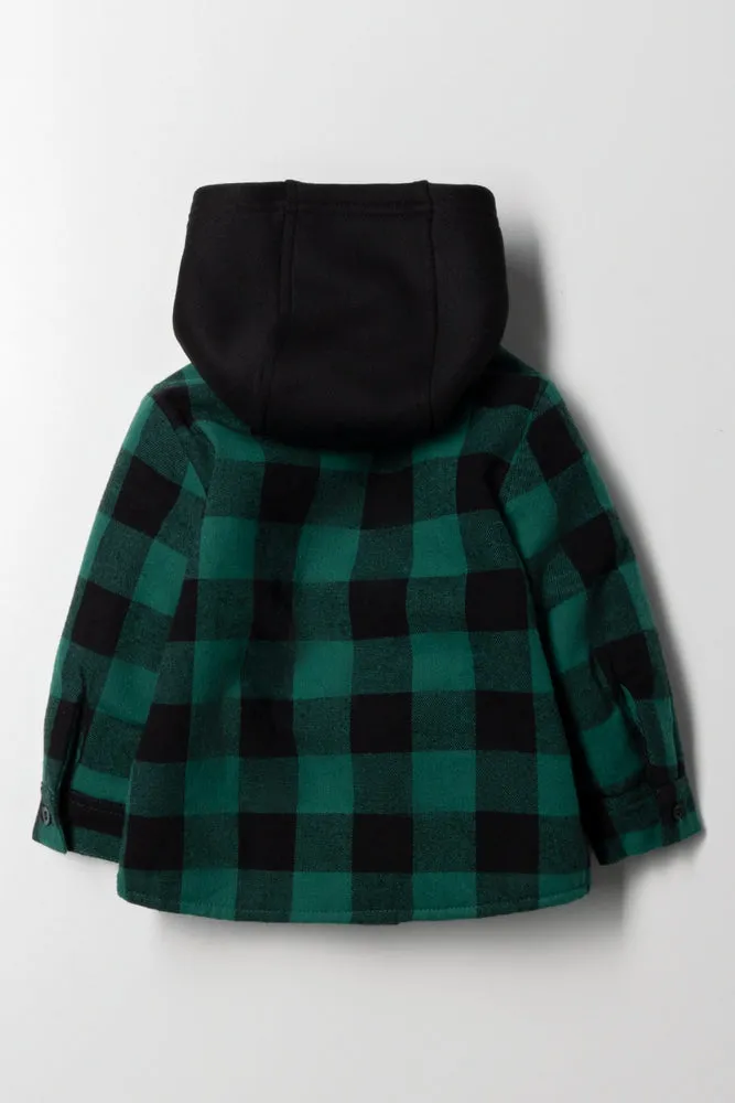 Hooded Check Shacket Black and Teal