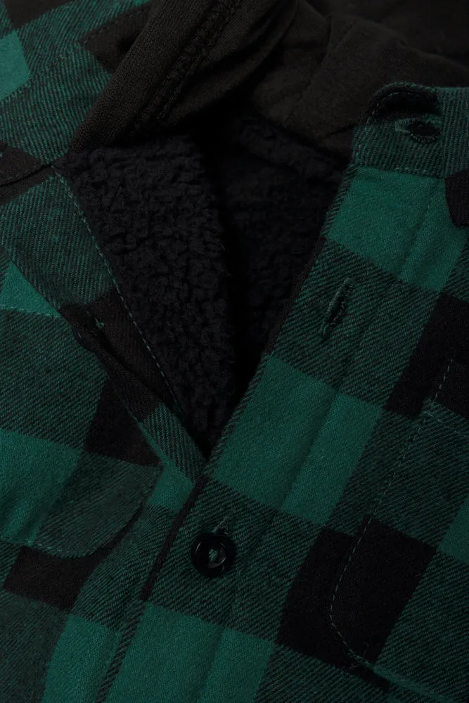 Hooded Check Shacket Black and Teal