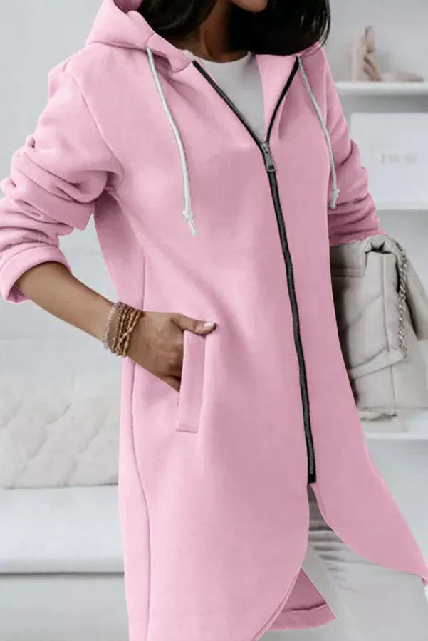 Juliana Solid Color Zip Up Hooded Coat