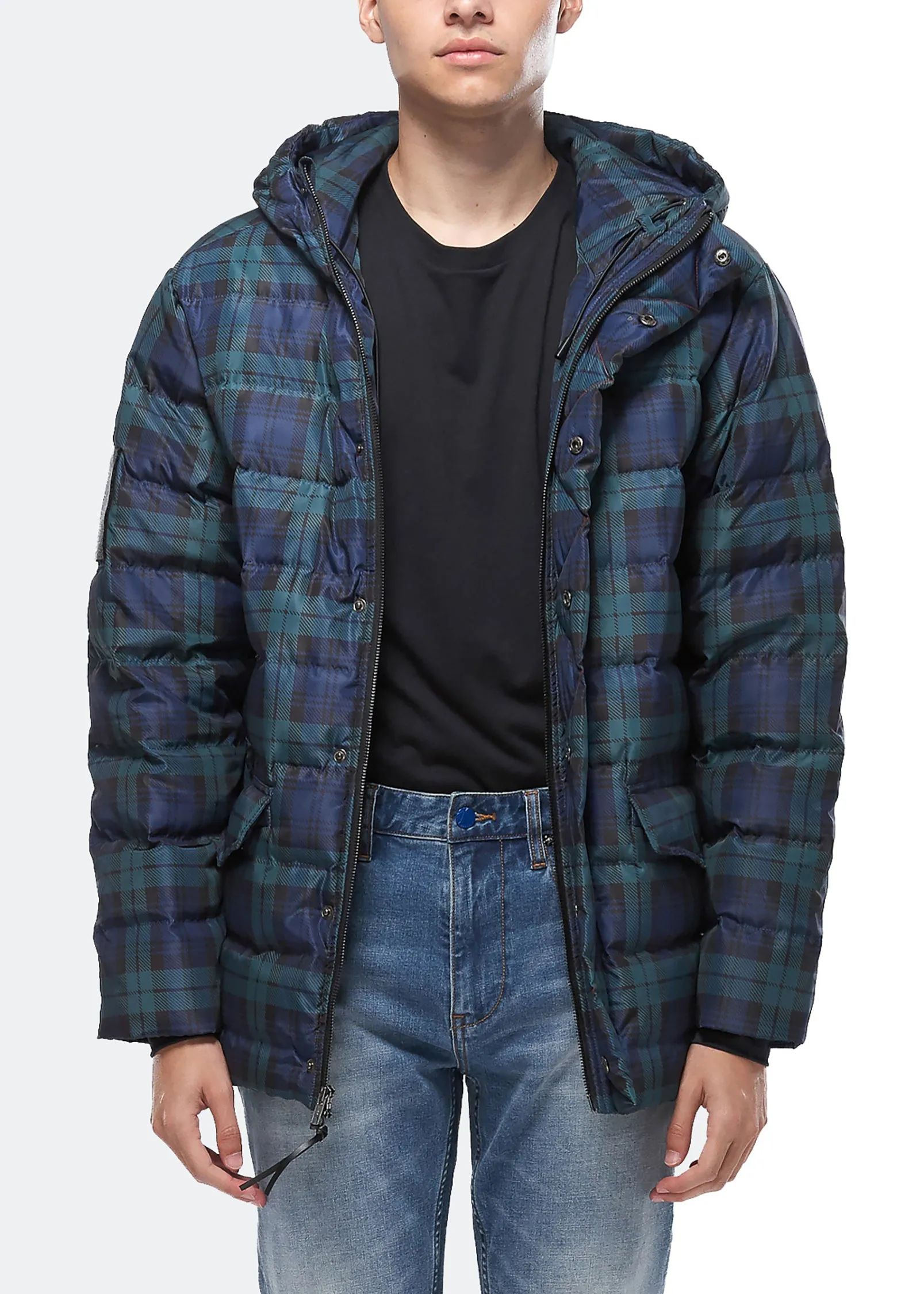 Konus Men's Plaid Duck Down Parka in Hunter