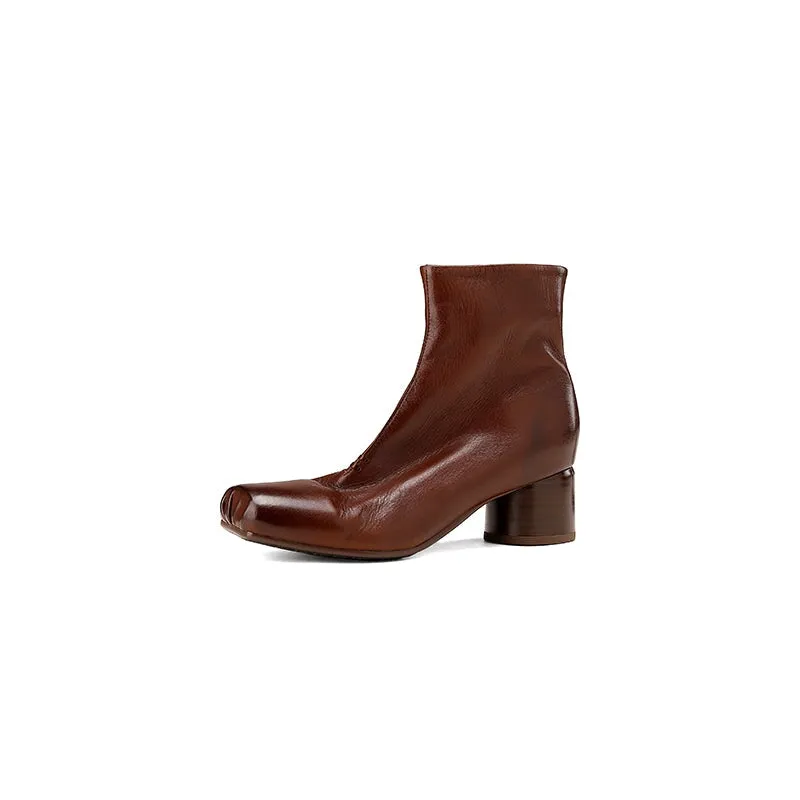 Leather Ankle Boots Comfortable Walking Round Chelsea Boots Side Zip in Red/Black/Brown