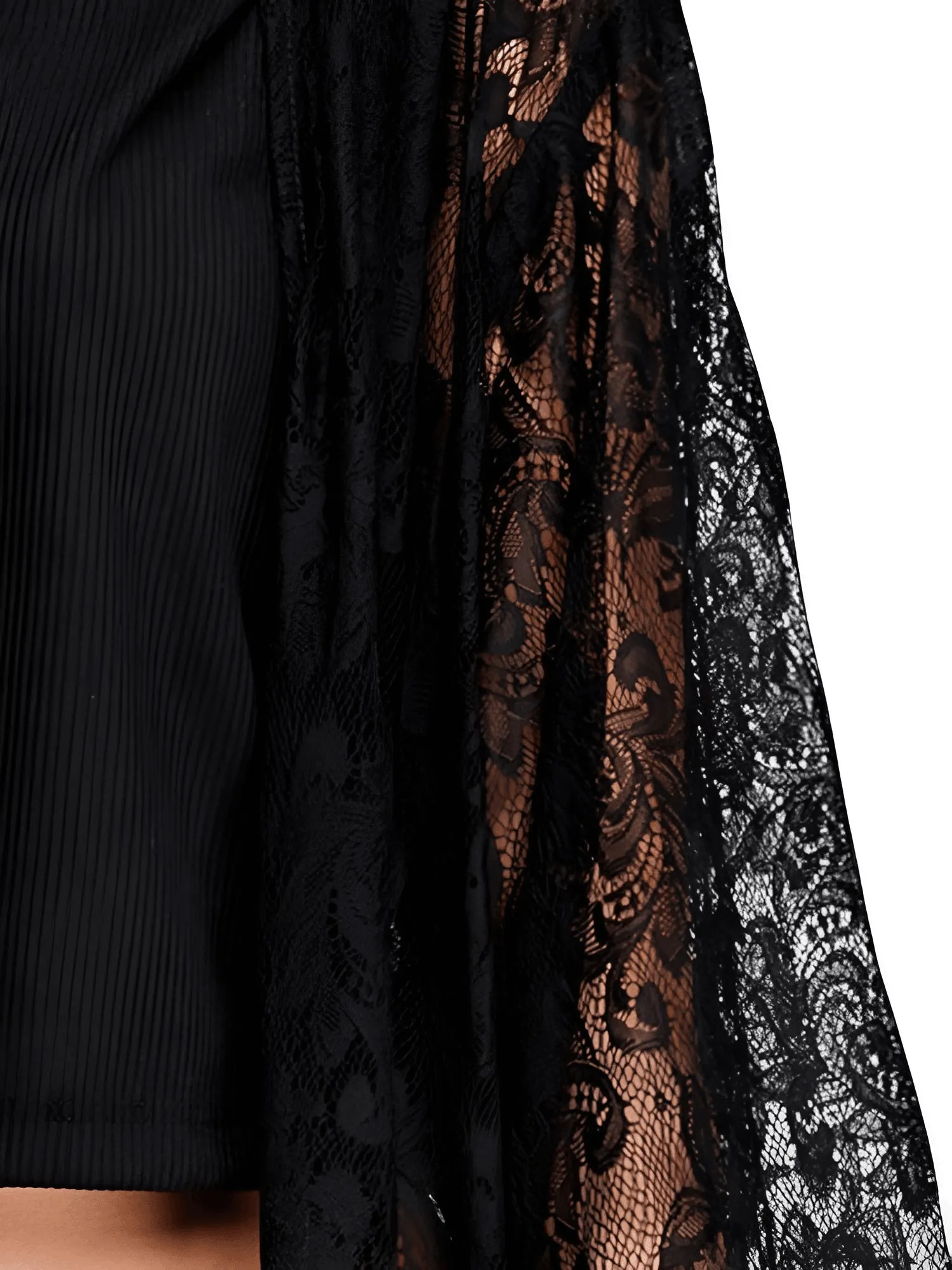 Long Black Lace Tassel Kimono For Women