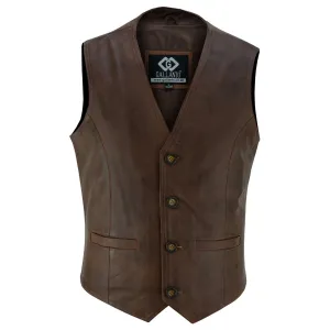 Mens Buttoned Classic Brown Soft Leather Waistcoat Vest