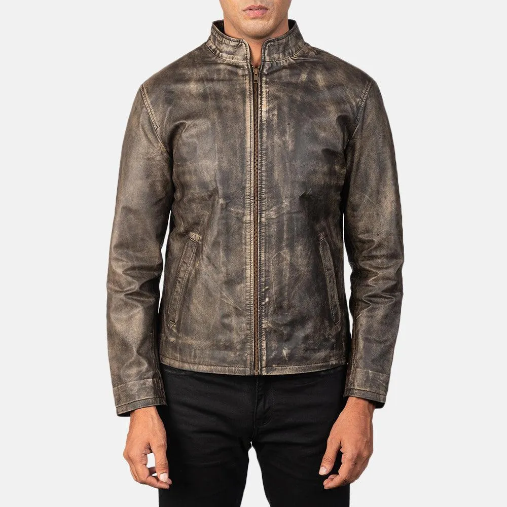 Mens Chocolate Brown Distressed Leather Jacket