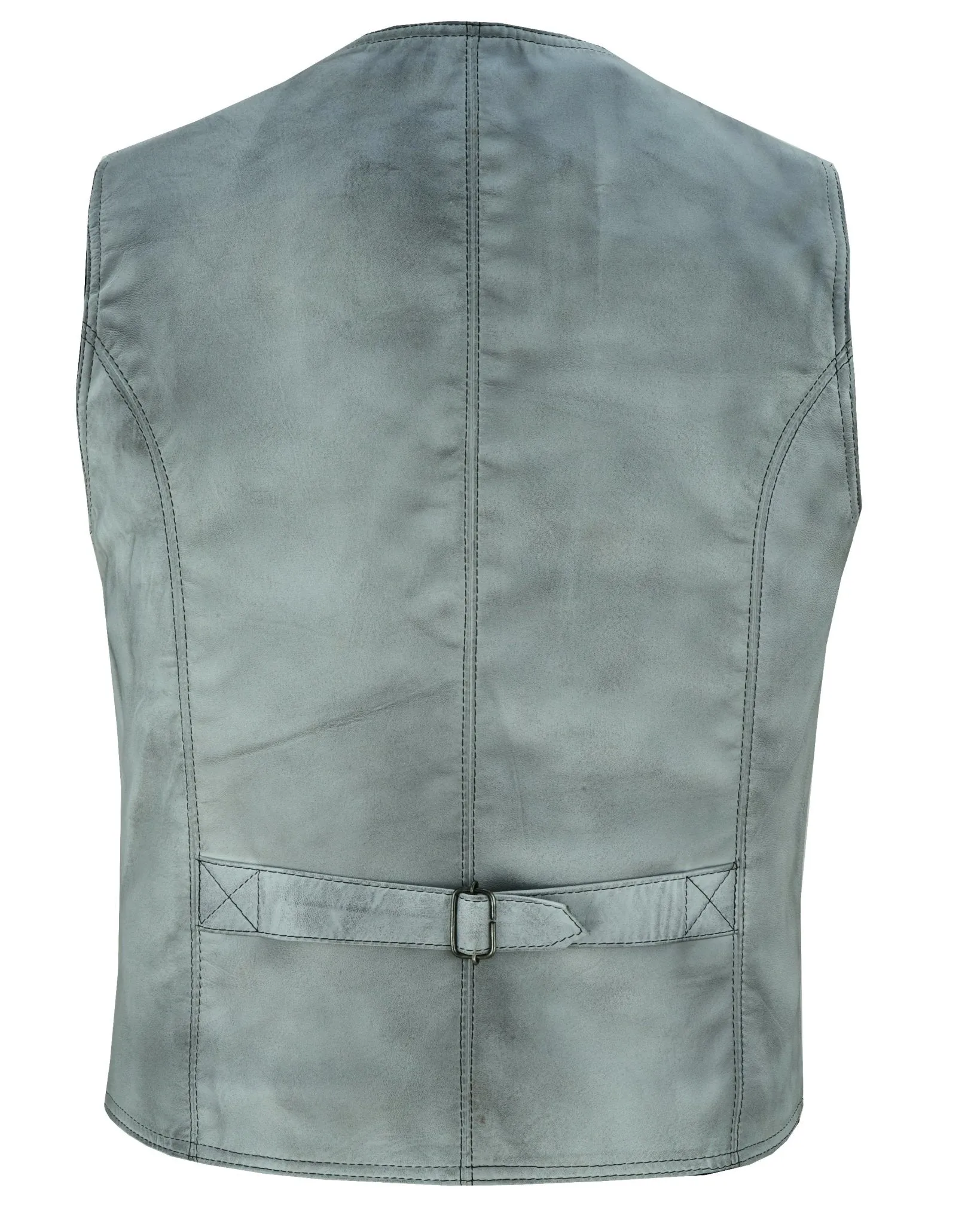 Mens Dirty Grey Leather Waistcoat Vest with Snap Button