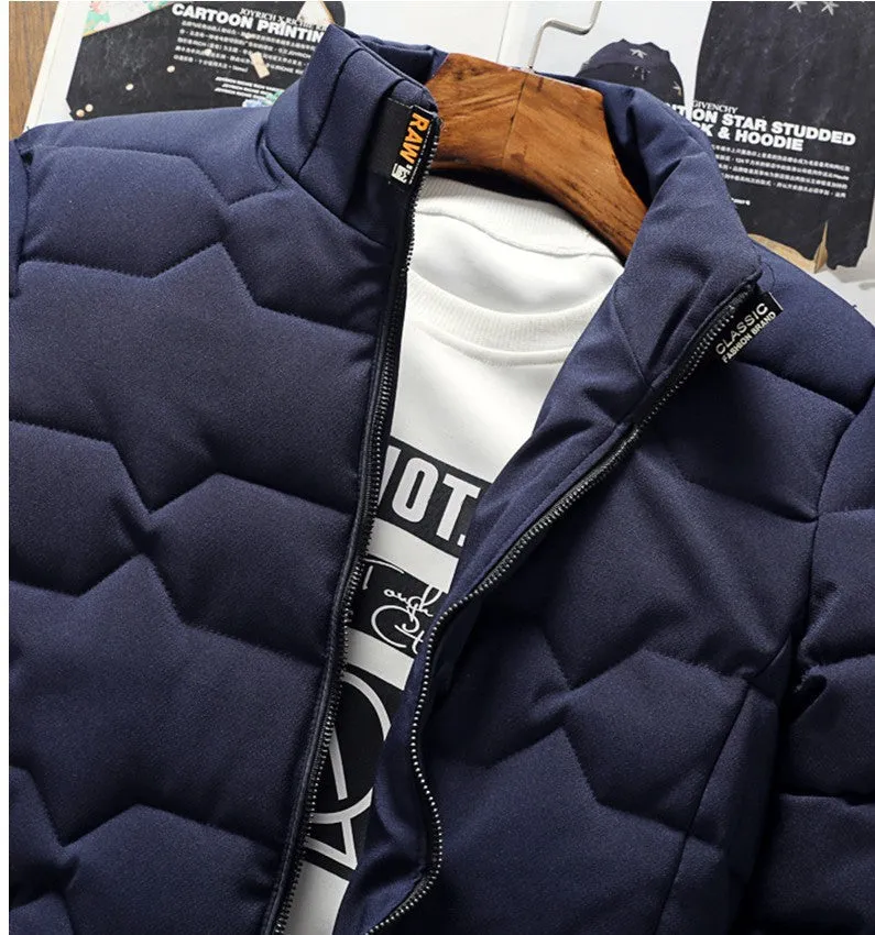 Men's Stylish Warm Quilted Winter Jacket with Stand-up Collar